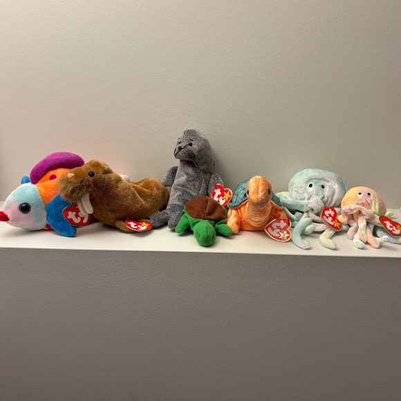 NWT Ty Set of 7 Sea Creatures Beanie Babies/ Teenie Beanies - Picture 1 of 12